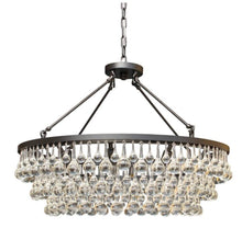 10-light Glass and Crystal Chandelier - 32in Diameter - Hanging or Flush Mount, Black